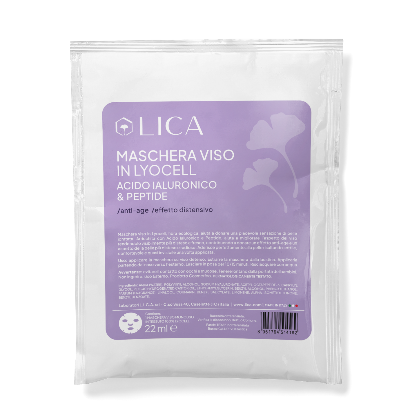 MASCHERA VISO IN LYOCELL Acido Ialuronico & Peptide