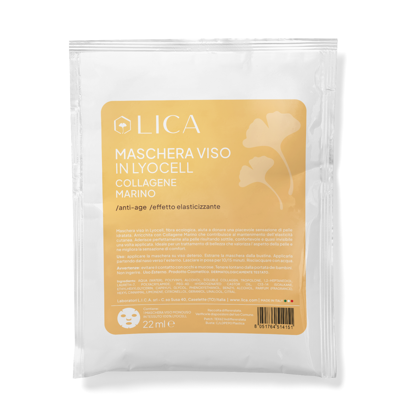 MASCHERA VISO IN LYOCELL Collagene Marino