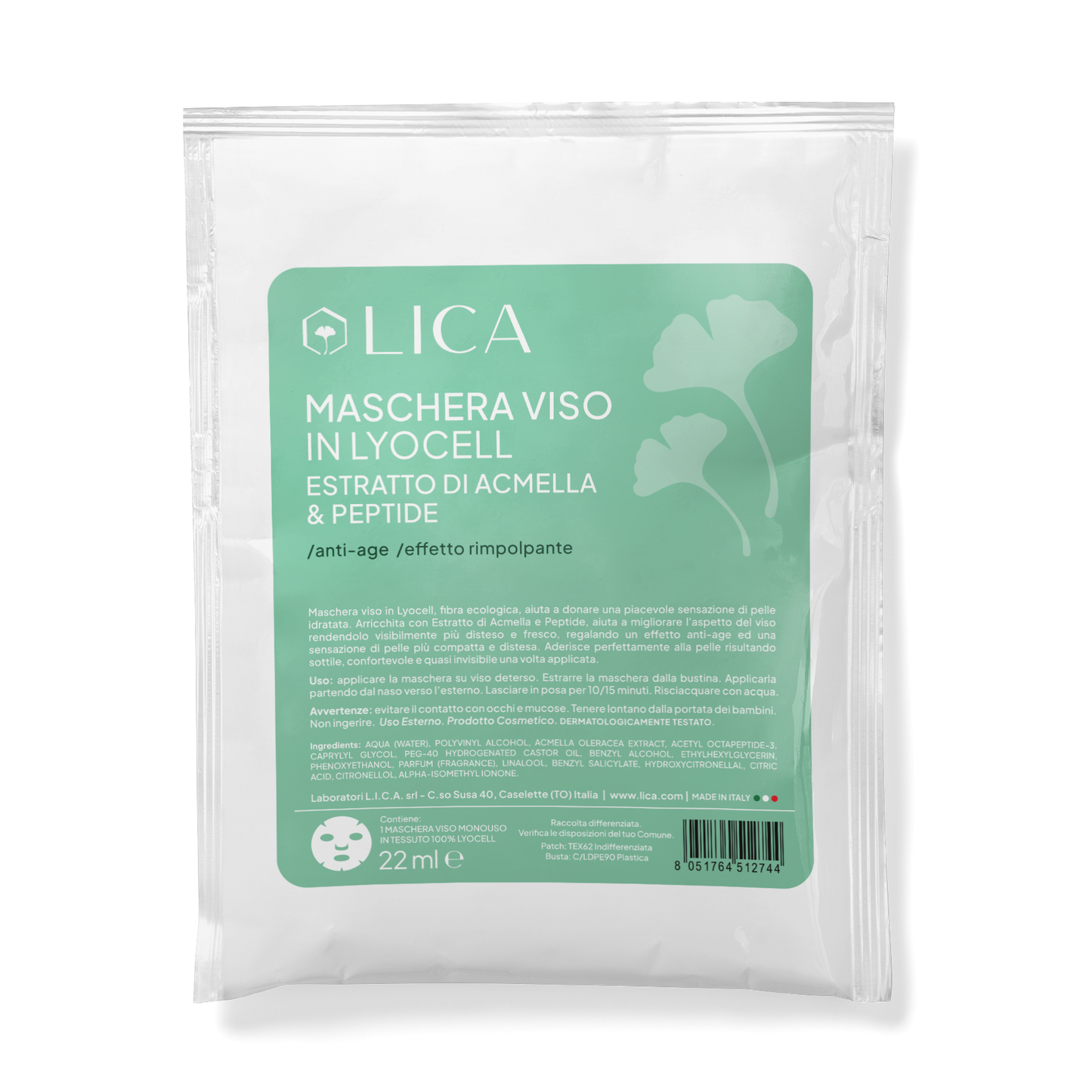 MASCHERA VISO IN LYOCELL Estratto di Acmella & Peptide